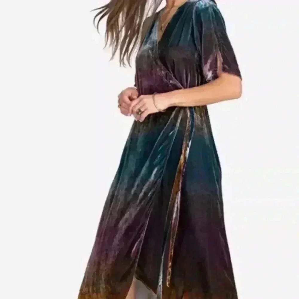 NWOT JOHNNY WAS Ombre Cheetah Print Velvet Midi Silk Wrap Dress Size XS - Picture 3 of 16